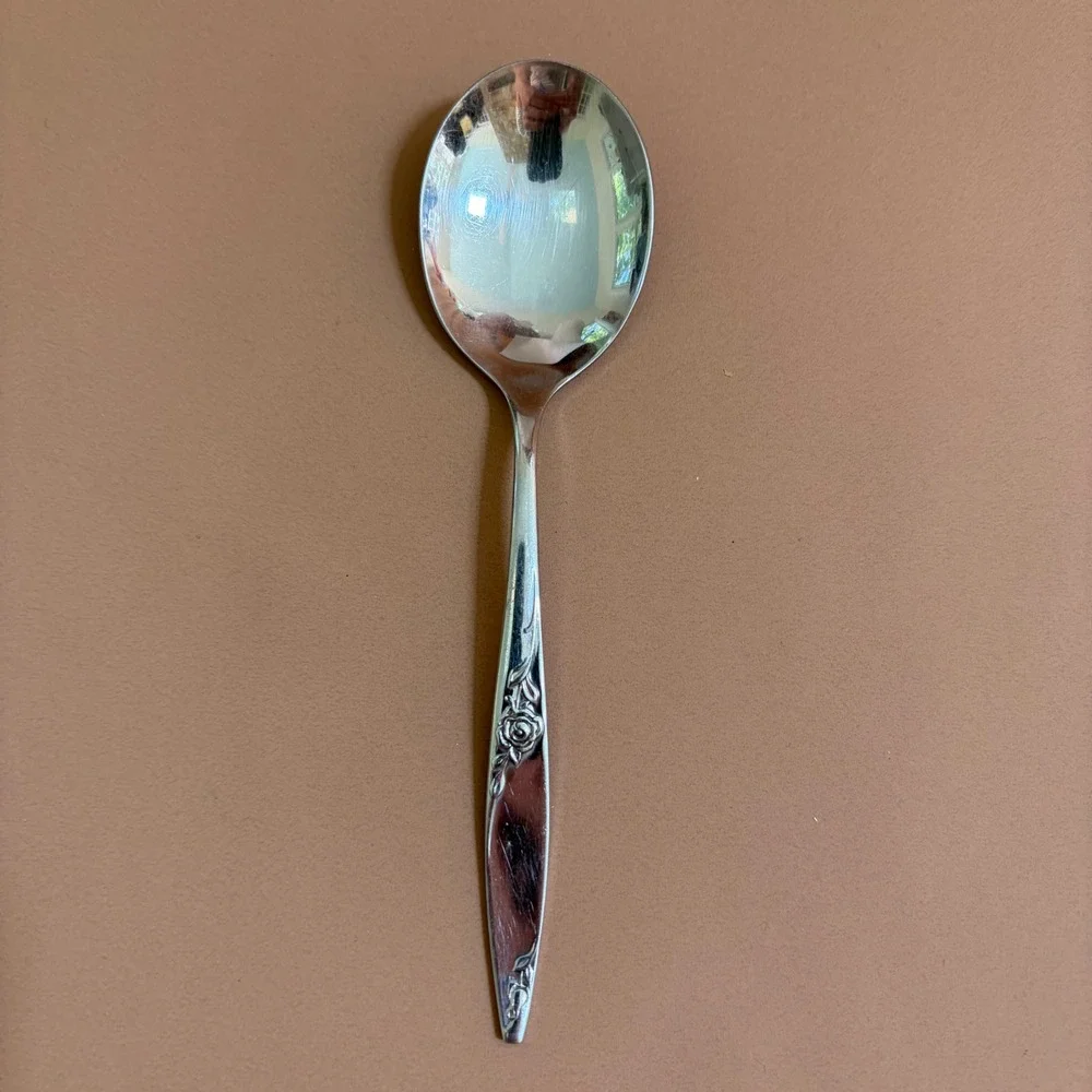 West Bend Twilight Rose Stainless Steel Spoons Set 6 Tablespoons 1 Soup Spoon